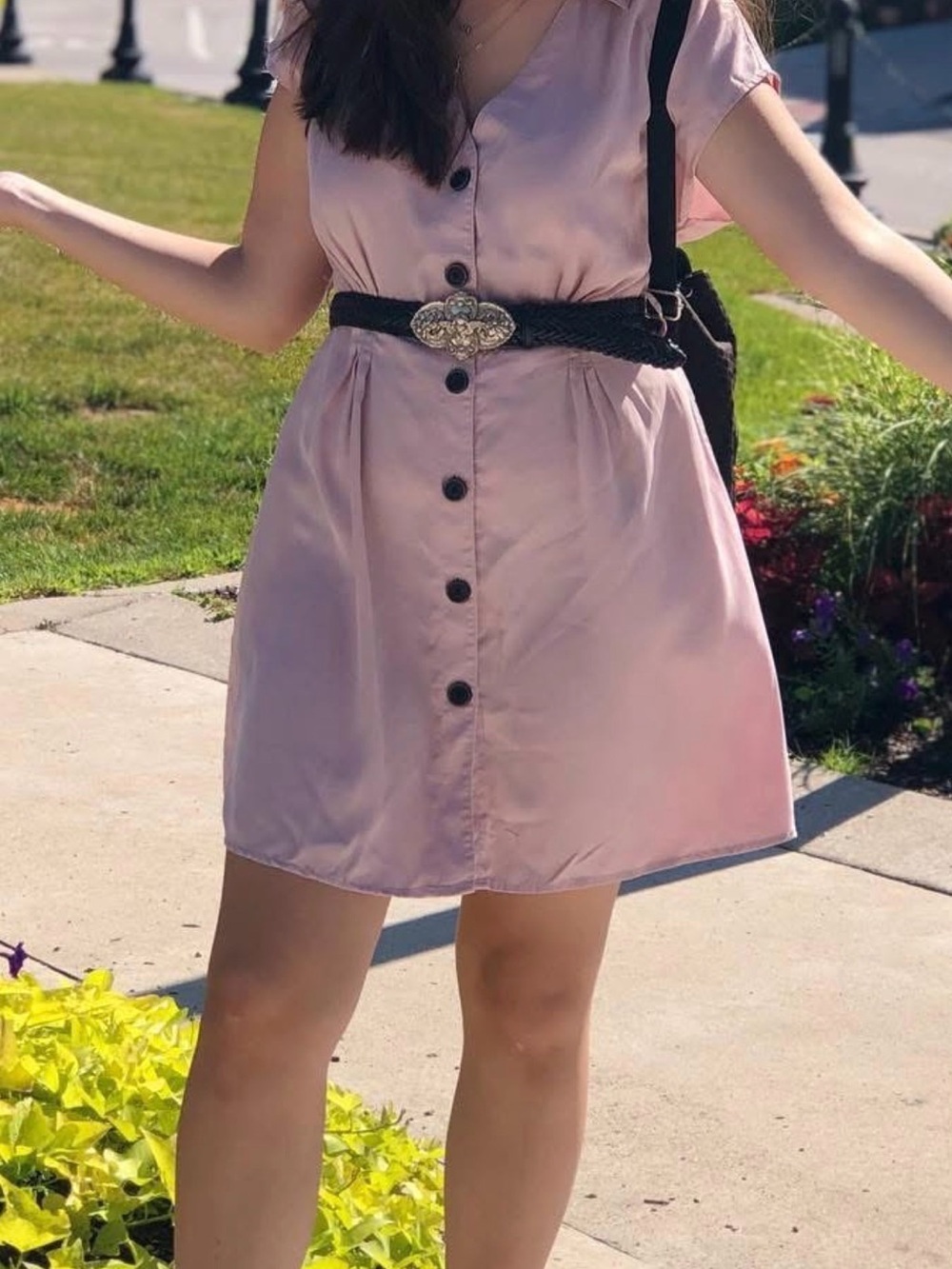 Zara Pink Button-Front V-Neck Mini Dress